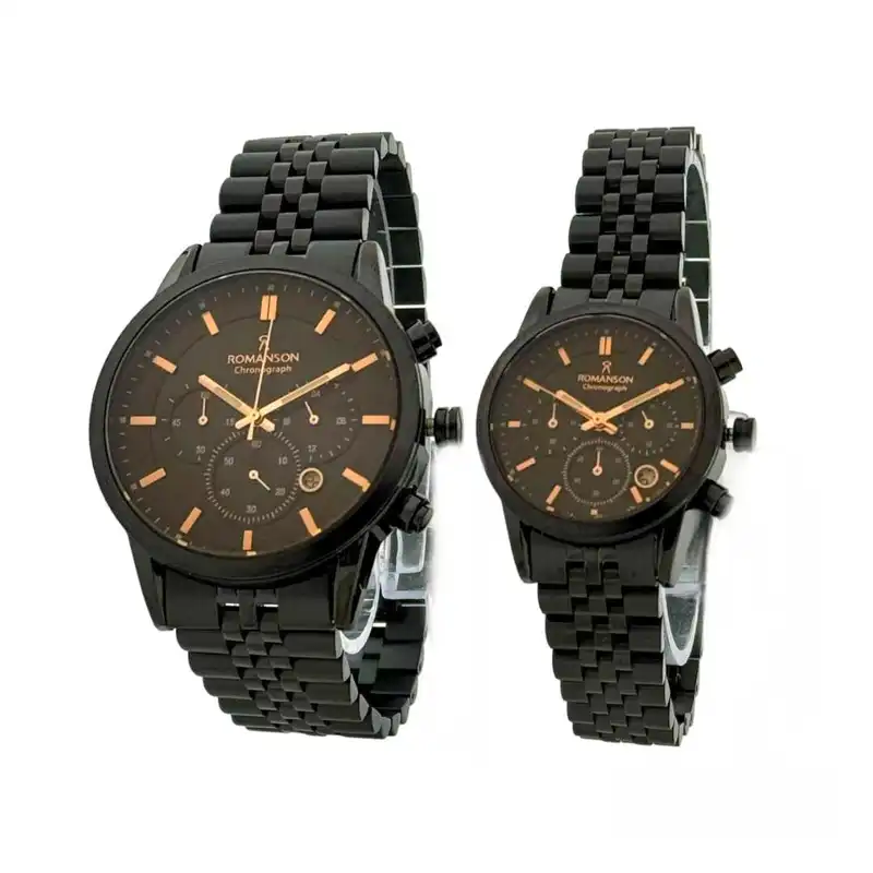 ست ساعت مچی عقربه ای زنانه و مردانه رومانسون مدل سه موتور فعال کرنوگراف کد 2096