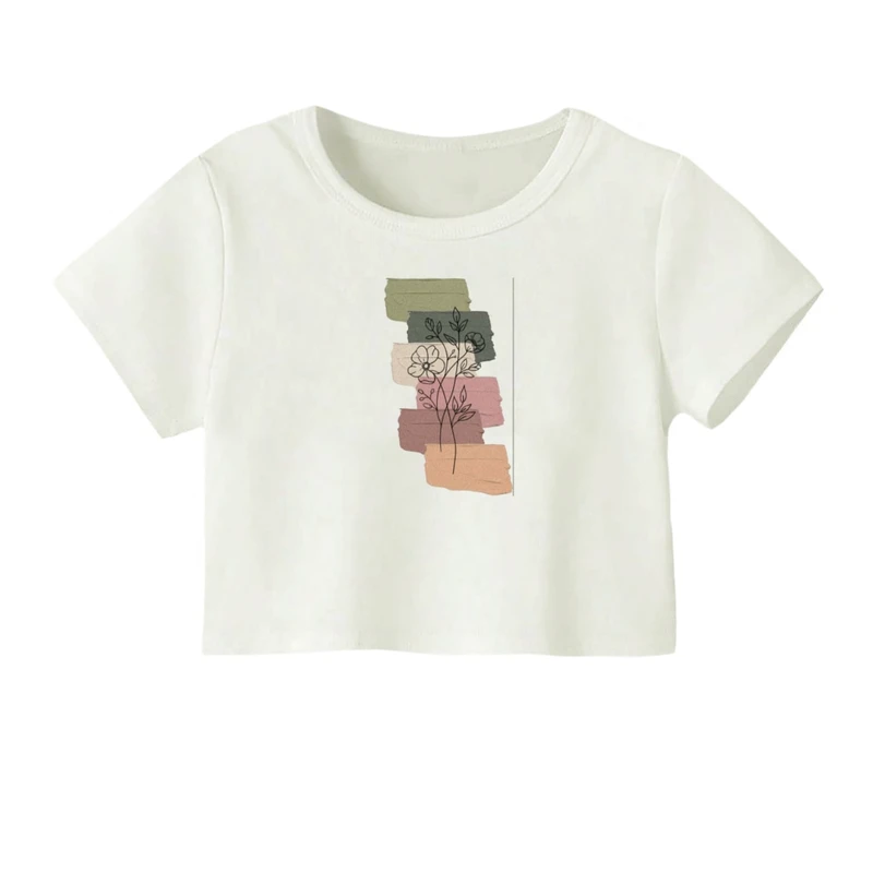 کراپ‌ تی‌شرت آستین کوتاه زنانه مدل گل مینیمال