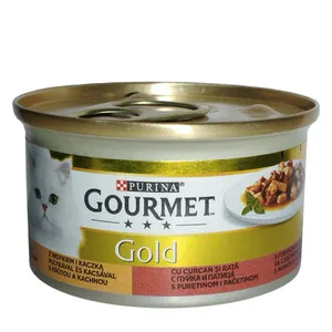 کنسرو غذای گربه گورمت پورینا مدل WITH TURKEY AND DUCK وزن 85 گرم