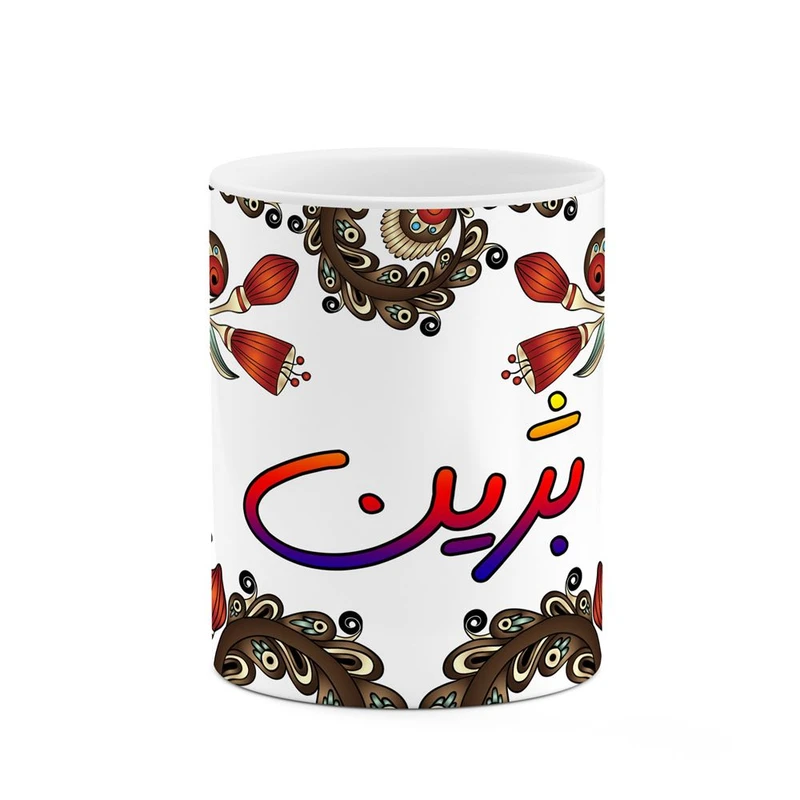 ماگ کاکتی مدل اسم بژین طرح سنتی گل و بته کد mgh44166