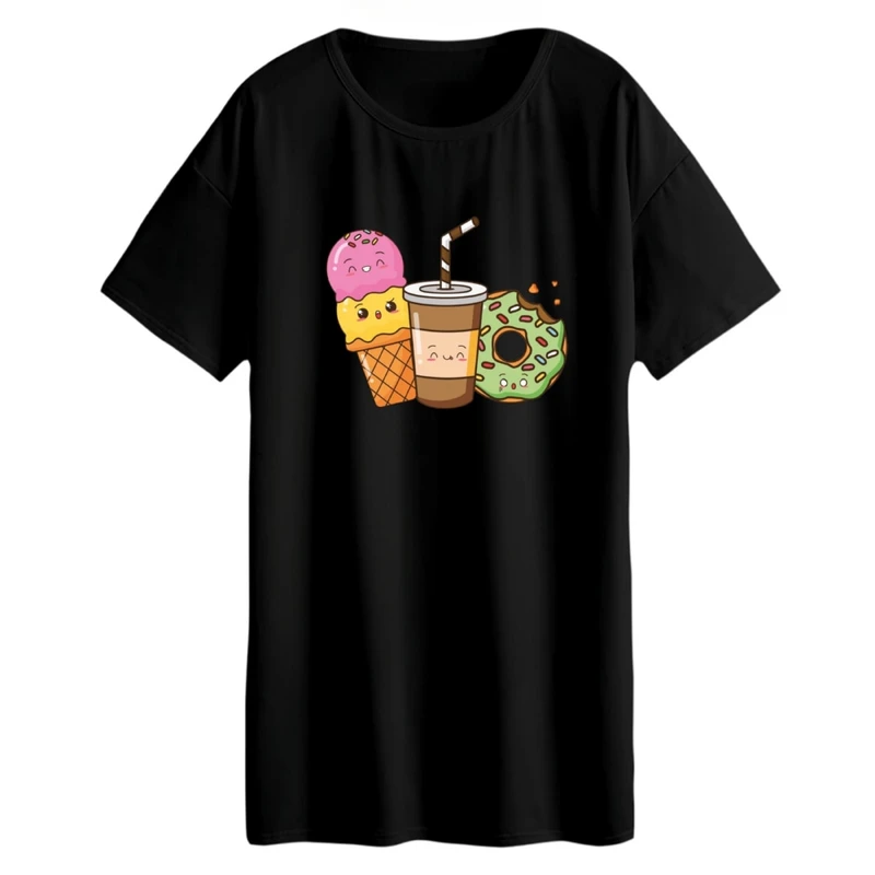 تی شرت لانگ زنانه مدل دونات و بستنی