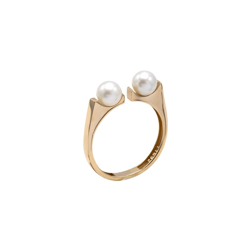 انگشتر طلا 18 عیار زنانه الی گالری مدل دو مروارید عینکی