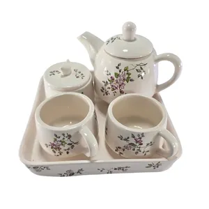 7-Piece Pink Branch Ceramic Tea Set for 2 Persons