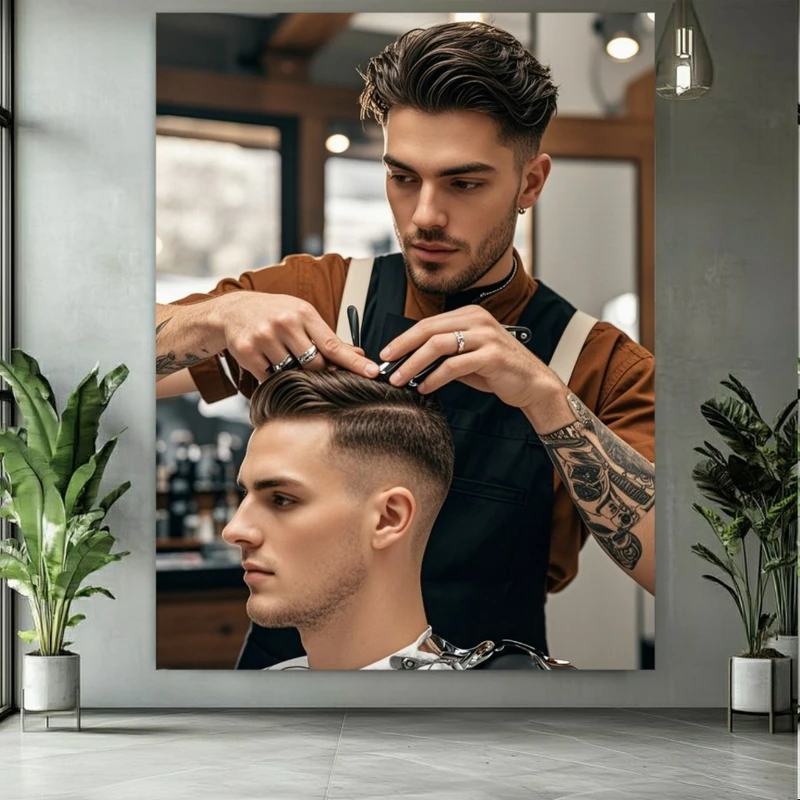 پوستر پارچه ای طرح مخمل آرایشگاه مردانه مدل استایل خاص کد M406