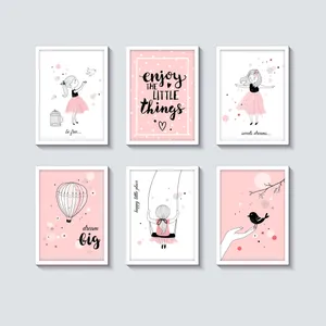 تابلو کودک و نوزاد آرت سون مدل دختر و پرنده کد M079 مجموعه 6 عددی