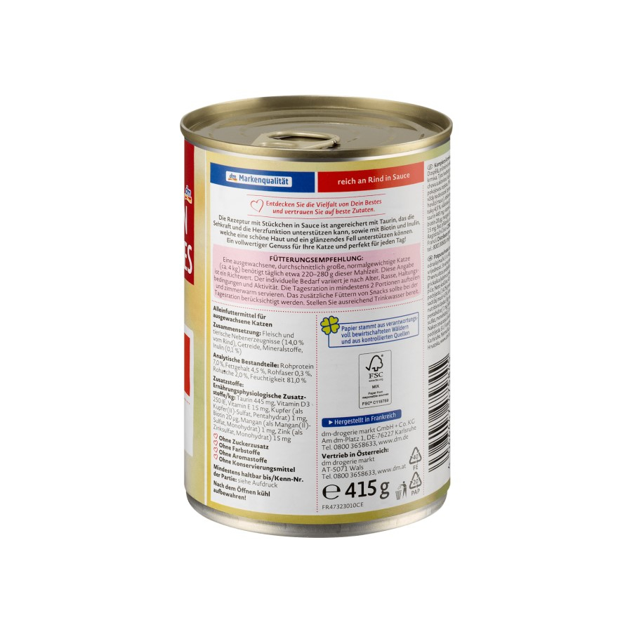 کنسرو غذای گربه بالغ دین بستس مدل dein bestes طعم گوشت گاو در سس وزن 415 گرم