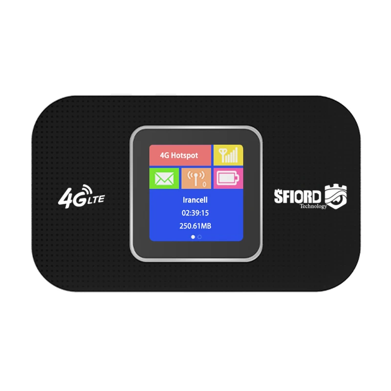 عکس شماره 4 : مودم 4g lte قابل حمل اسفیورد مدل m750 با باتری 3000 میلی آمپرساعت، پشتیبانی از 10 کاربر همزمان، نمایشگر رنگی دیجیتال، اتصال بی سیم wifi 802.11b-g-n و سرعت دانلود تا 150 مگابیت بر ثانیه