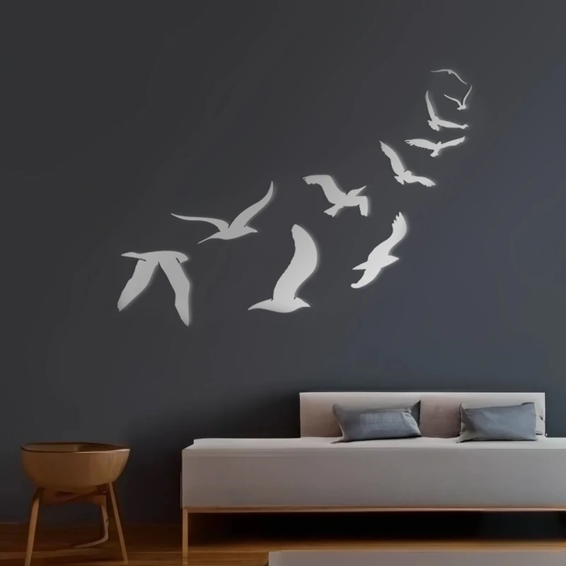 آینه پلکسی گلس مدل دکوراتیو پرنده کد N58 مجموعه 10 عددی