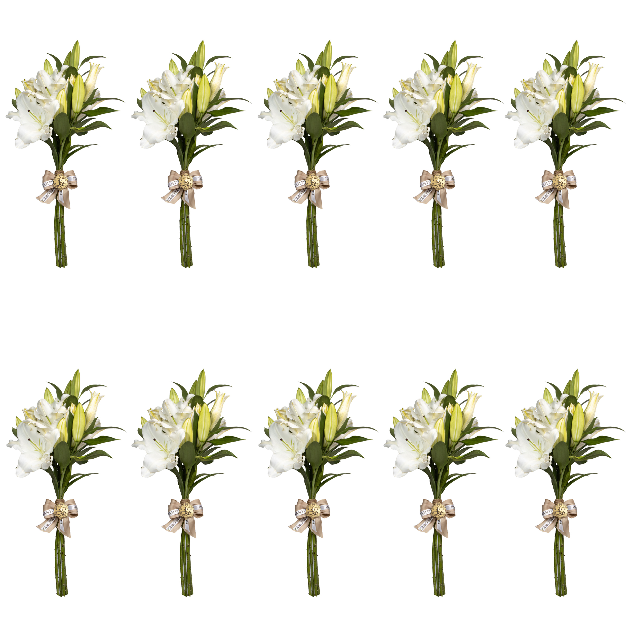 دسته گل طبیعی اورینتال سفید هیمان کد 1107 بسته 10 عددی