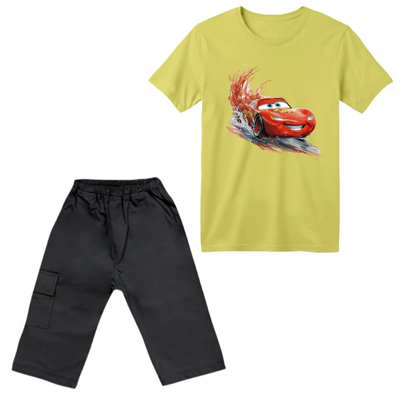 ست تی‌شرت آستین کوتاه و شلوارک پسرانه مدل ماشین ها کد ۱