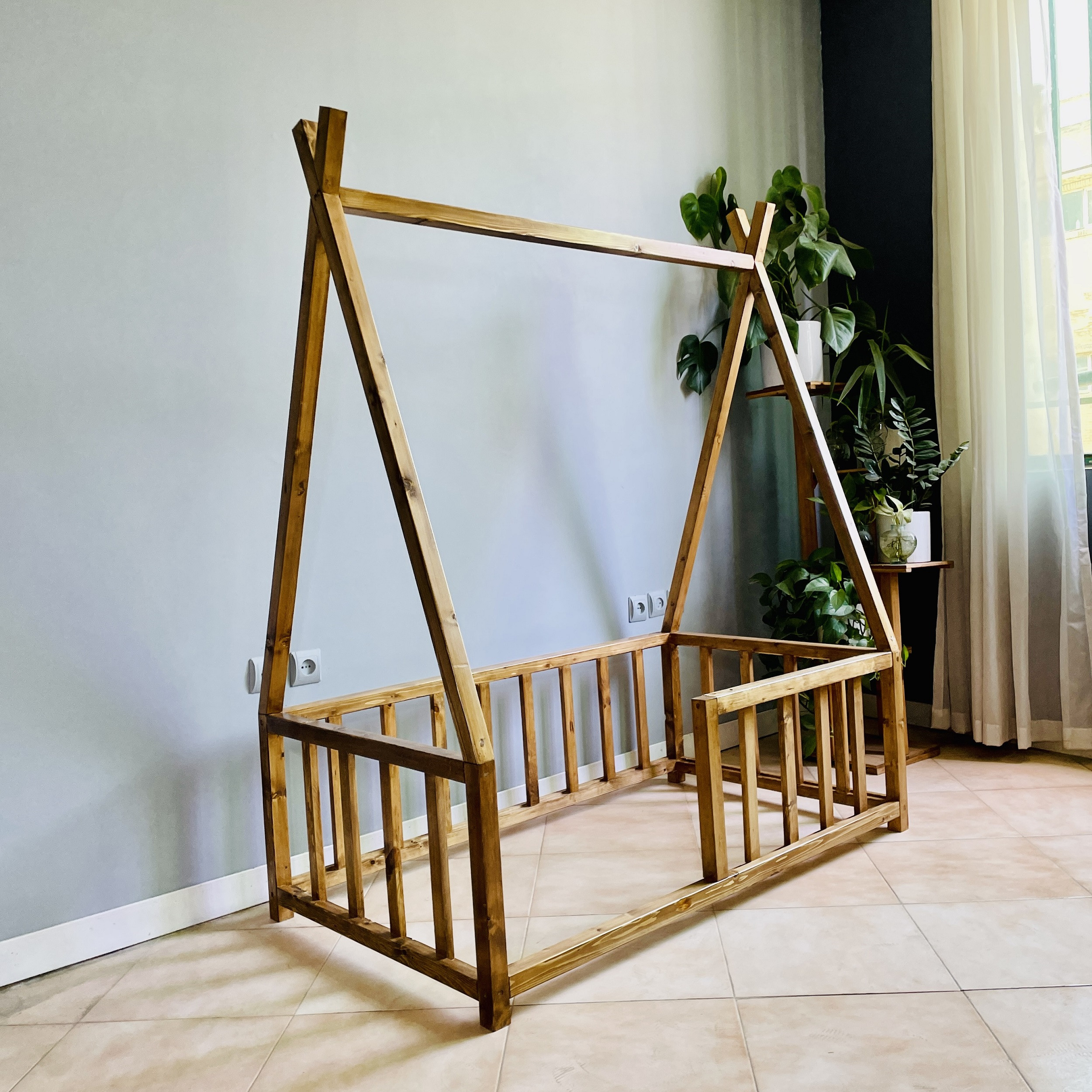 تخت خواب یک نفره روستیک دکور مدل سرخپوستی سایز 90x190 سانتی متر