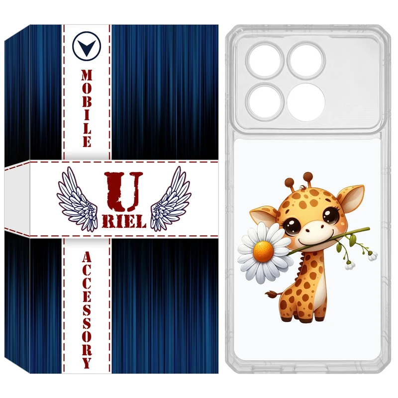 کاور یوریل مدل Clear کد 38 طرح زرافه مناسب برای گوشی موبایل شیائومی Poco X6 Pro