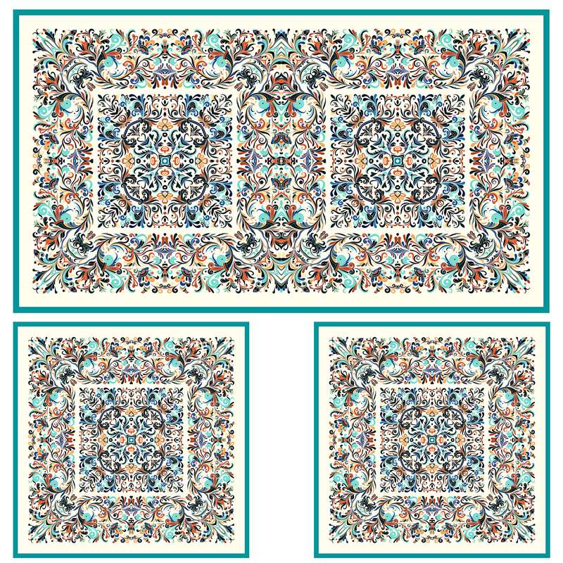 ست رومیزی سه تکه طرح مستطیل مربع اسلیمی کد 9968