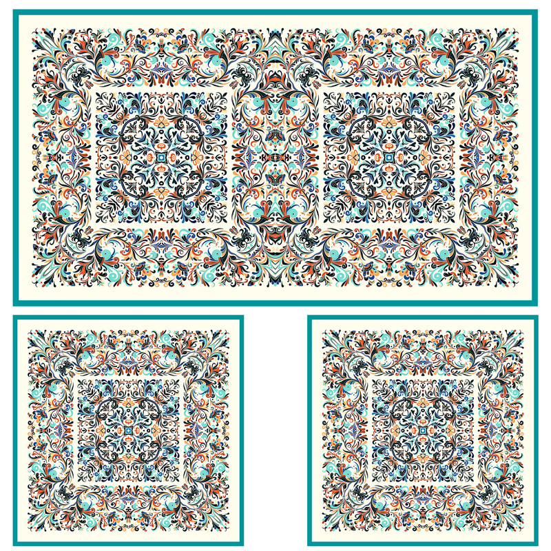 ست رومیزی سه تکه طرح مستطیل مربع اسلیمی کد 9968