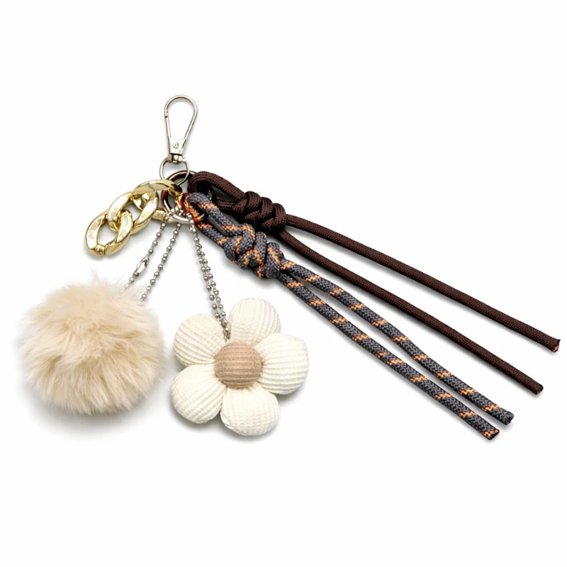 آویز کیف زنانه مدل چارم بگ طرح گل و پوم پوم