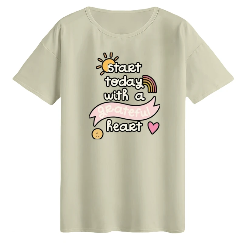 تی‌شرت لانگ آستین کوتاه زنانه مدل نوشته رنگی رنگی رنگ کرم