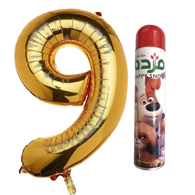 بادکنک فویلی مسترتم طرح عدد 9 پلاس به همراه برف شادی