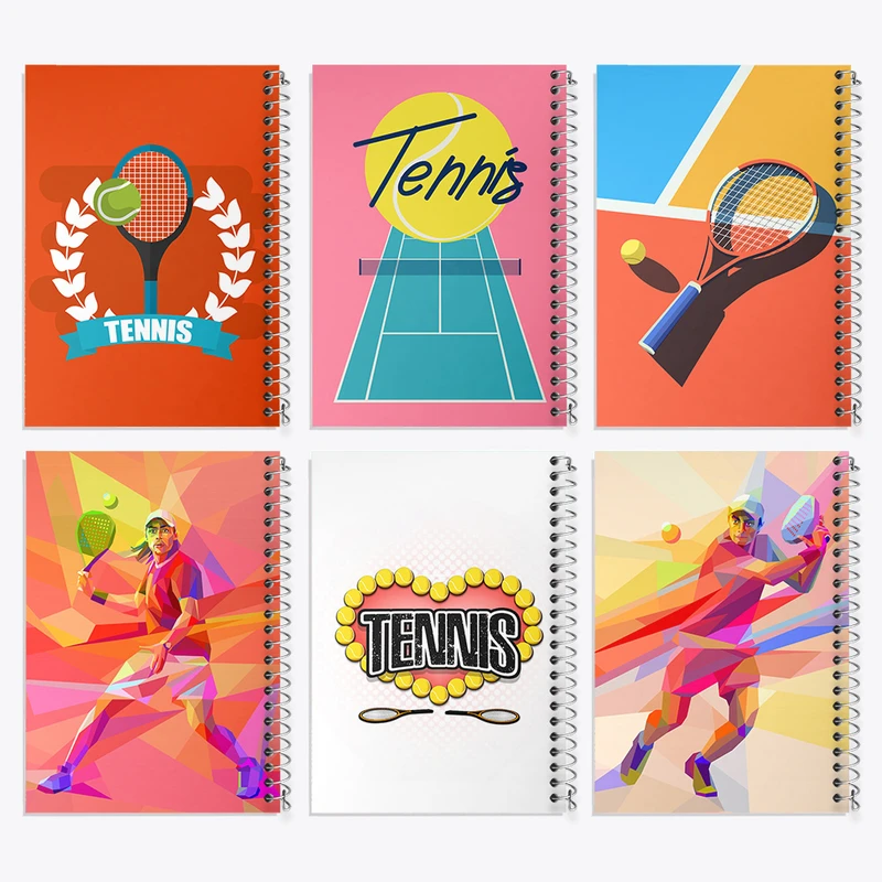 دفتر مشق 50 برگ خندالو طرح تنیس (Tennis) کد 390 مجموعه 6 عددی