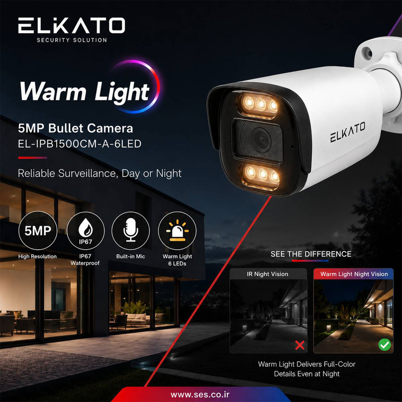 دوربین مداربسته تحت شبکه 5 مگاپیکسل الکاتو مدل EL-IPB1500CM-A-6LED  با دید در شب رنگی 