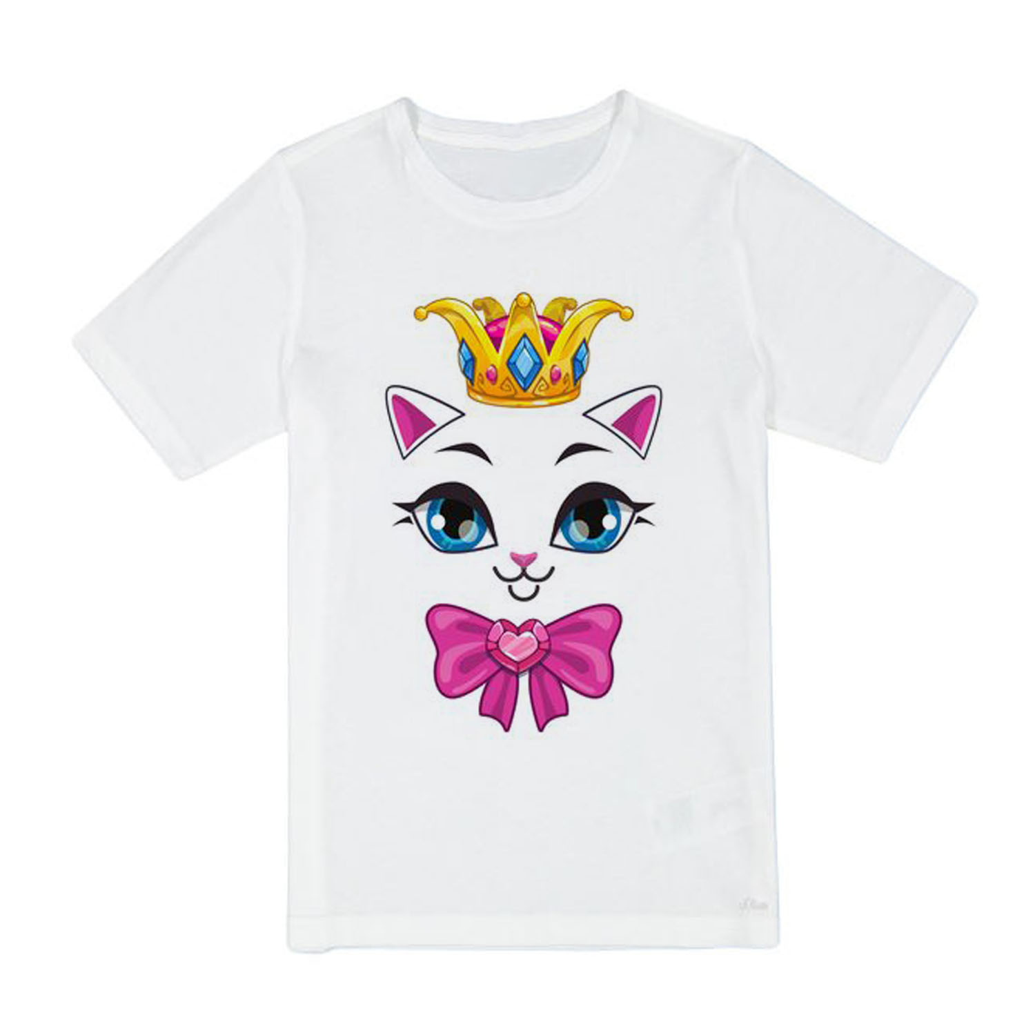 تی شرت آستین کوتاه دخترانه مدل cute cat کد s BA59 رنگ سفید
