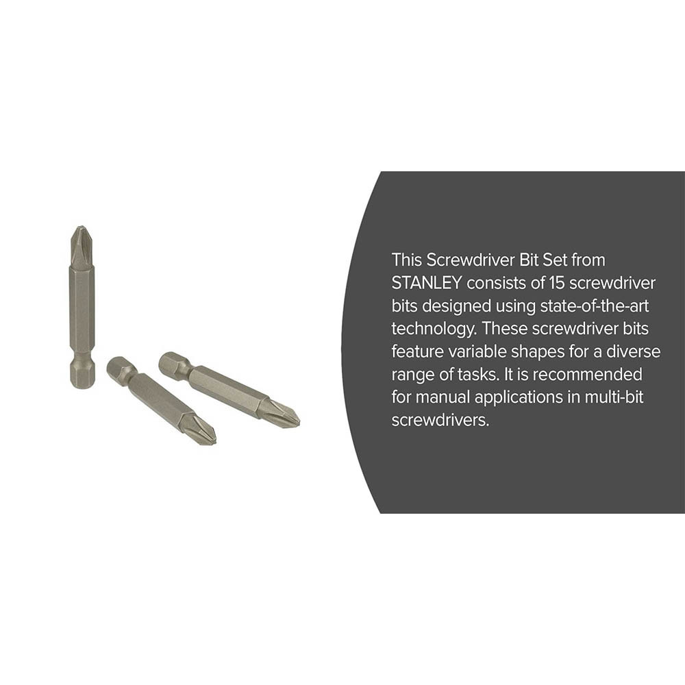 سری پیچ گوشتی تکسر چهار سو استنلی مدل STHT72678-8L بسته 15 عددی