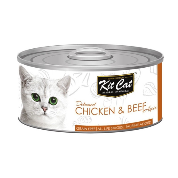 کنسرو غذای گربه کیت کت مدل مرغ و گوشت گاو وزن 80 گرم