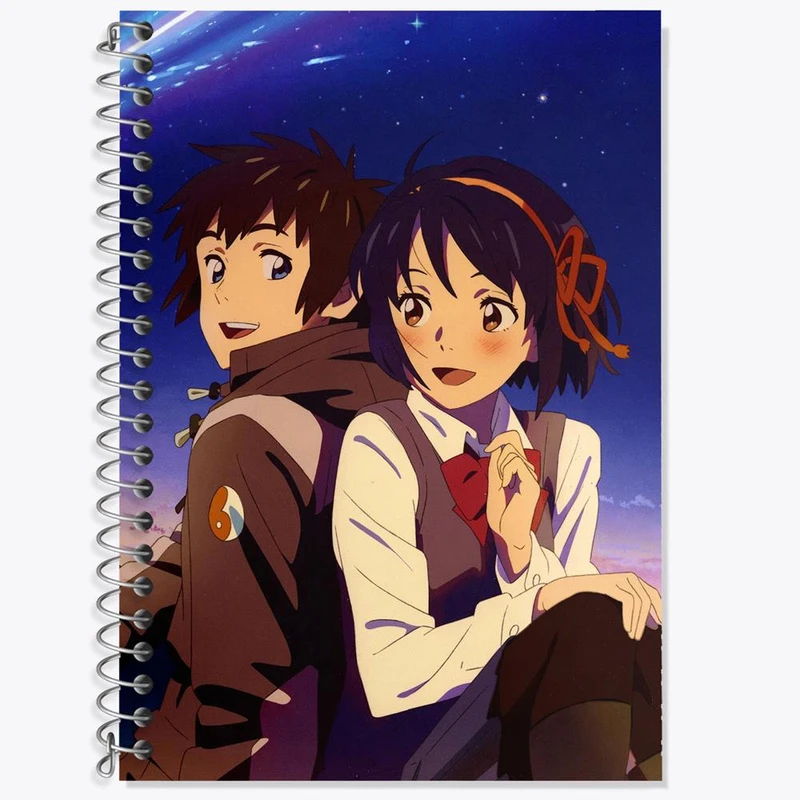 دفتر زبان 50 برگ خندالو مدل سه خط طرح تاکی تاچیبانا و میتسویا میامیزو انیمه یورنیم Your Name کد 16242