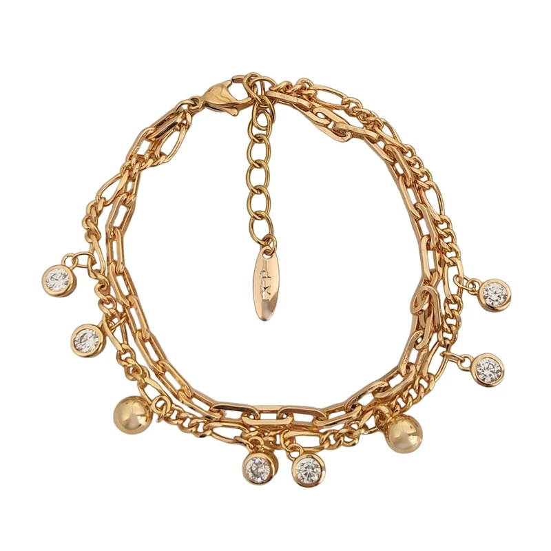 دستبند زنجیری زنانه ژوپینگ مدل دو لاین فیگارو آویزدار گوی و نگین