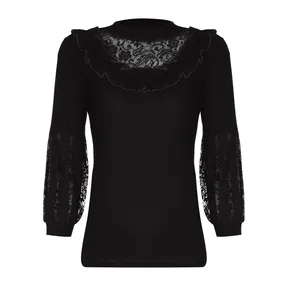 بلوز زنانه مدل 523 یقه چین رنگ مشکی