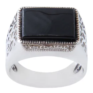 انگشتر نقره مردانه بازرگانی میلادی مدل عقیق رکاب ترک واداتی کد AM_1049