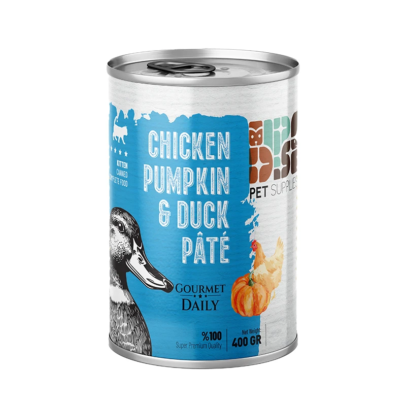 کنسرو غذای بچه گربه دی پی اس مدل پته طعم مرغ، کدو حلوایی و اردک وزن ۴۰۰ گرم