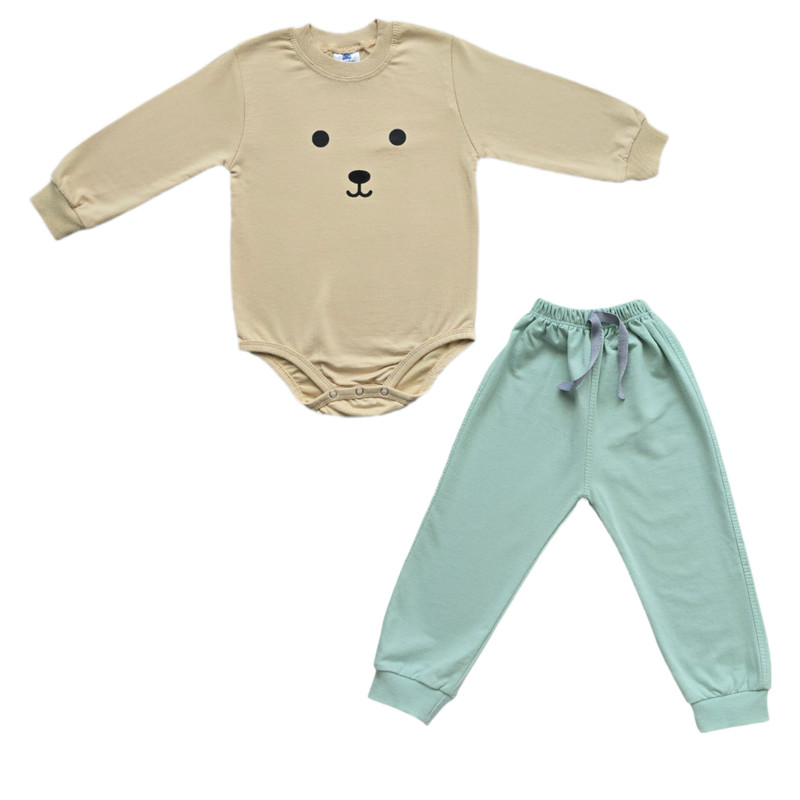 ست بادی آستین بلند و شلوار راحتی نوزادی مدل تدی