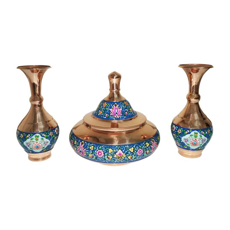 ست 3 تکه شکلات خوری و گلدان مسی کد CHB0220
