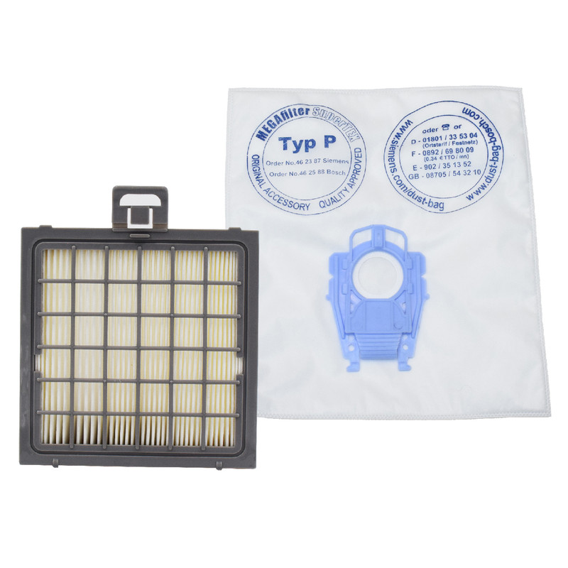 پاکت جاروبرقی مدل مگا ایر بوش بسته 5 عددی به همراه 1 عدد فیلتر هپا مناسب برای جاروبرقی های سری P بوش و زیمنس