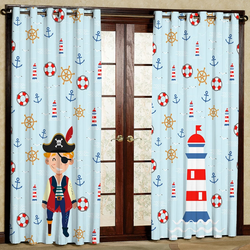 پرده مدل مخمل پانچی طرح فانوس و دزد دریایی کد 4131T2 سایز 200x140 سانتی متر