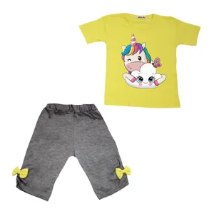 ست تی شرت آستین کوتاه و شلوارک دخترانه مدل یونیکورن