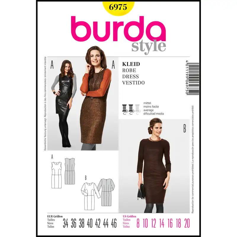 الگو خیاطی پیراهن و سارافون زنانه بوردا استایل کد 6975 سایز 34 تا 46 متد مولر