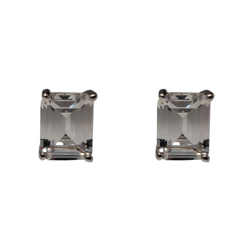 گوشواره نقره میخی زنانه مدل امرالد تک نگین