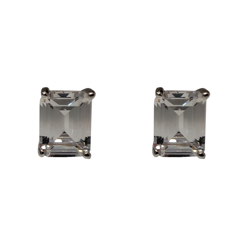 گوشواره نقره میخی زنانه مدل امرالد تک نگین