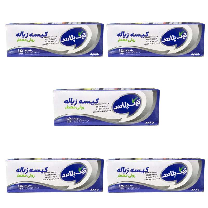 کیسه زباله تیک پلاس مدل رولی معطر 5 بسته 15 عددی
