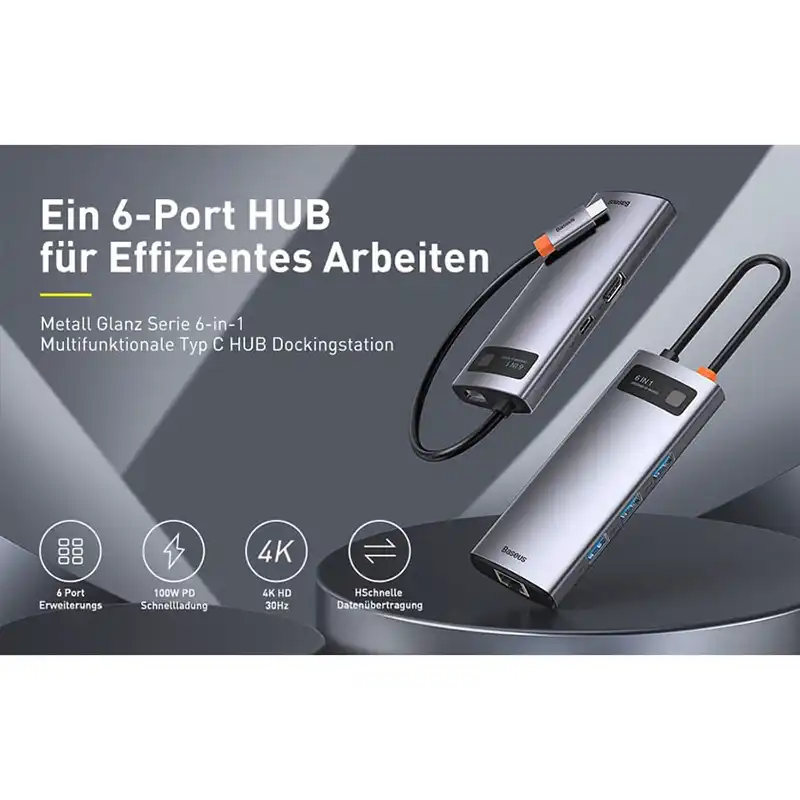 هاب 6 پورت USB-C باسئوس مدل Starjoy 6 BS-OH040