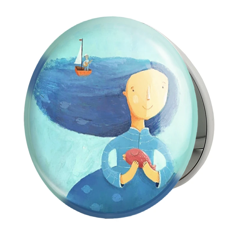 آینه جیبی خندالو طرح قایق و دریا مدل تاشو کد 5979 