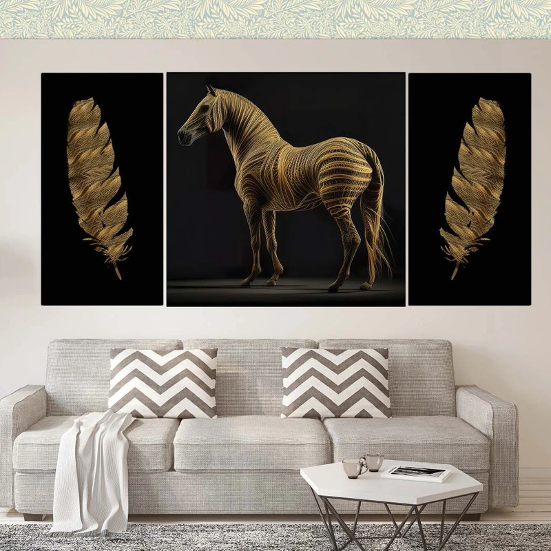 تابلو بکلیت طرح دیجیتال آرت مدل B-1999 فریم مشکی مجموعه 3 عددی