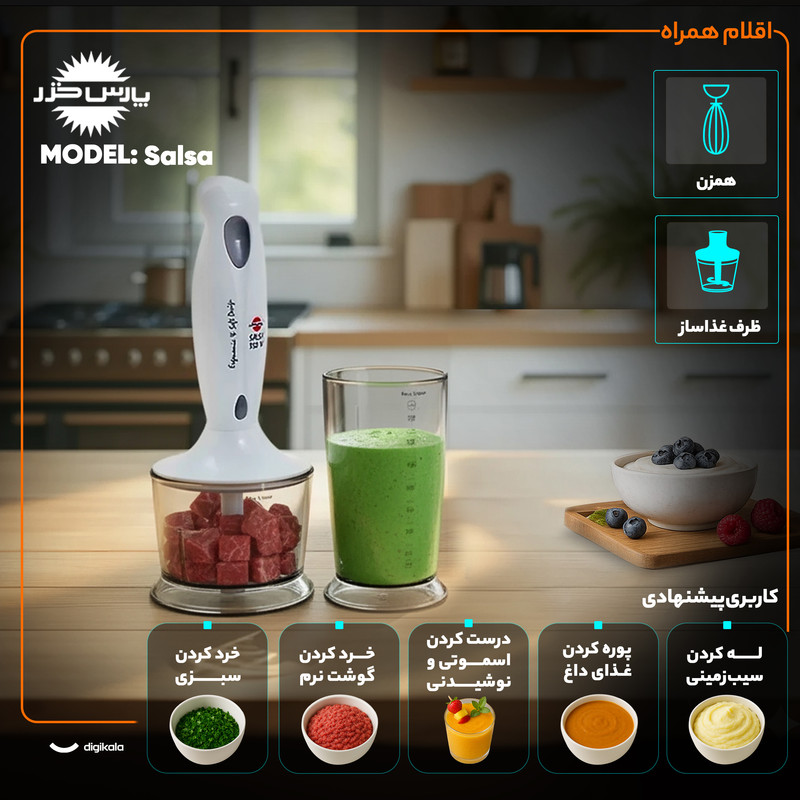 گوشت کوب برقی چندکاره 350 وات پارس خزر مدل Salsa