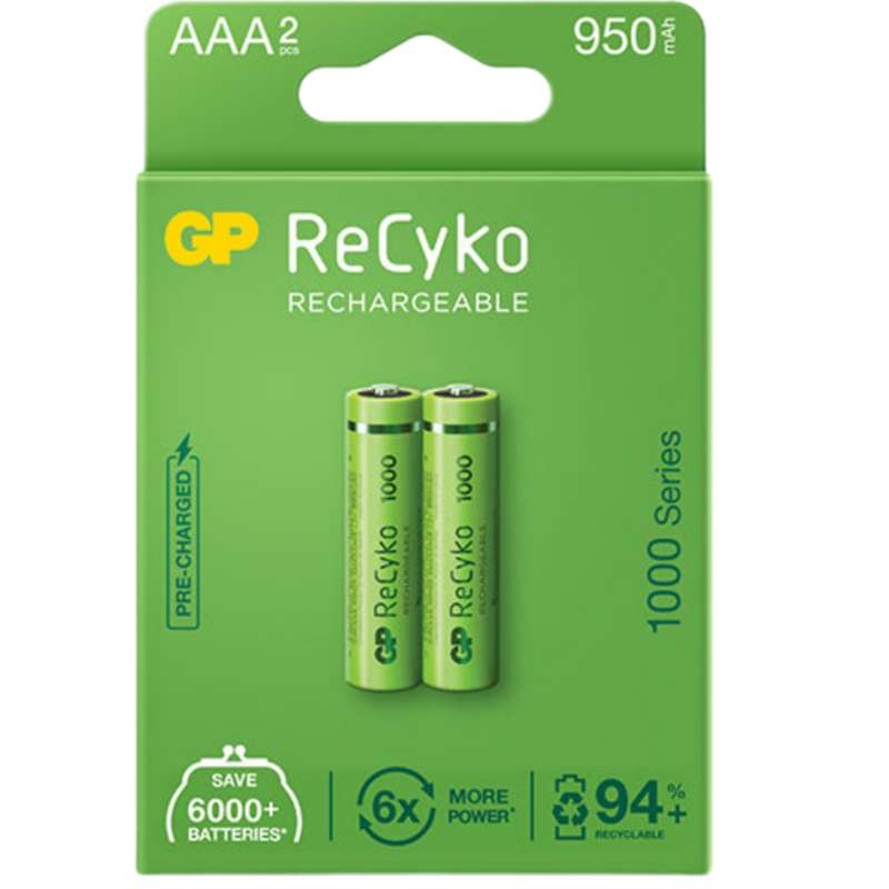 باتری نیم قلمی قابل شارژ جی پی مدل (Rechargeable Recyko 950 (1000 series بسته دو عددی