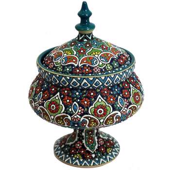 شکلات خوری سفالی دست نگار طرح میناکاری پایه دار متوسط