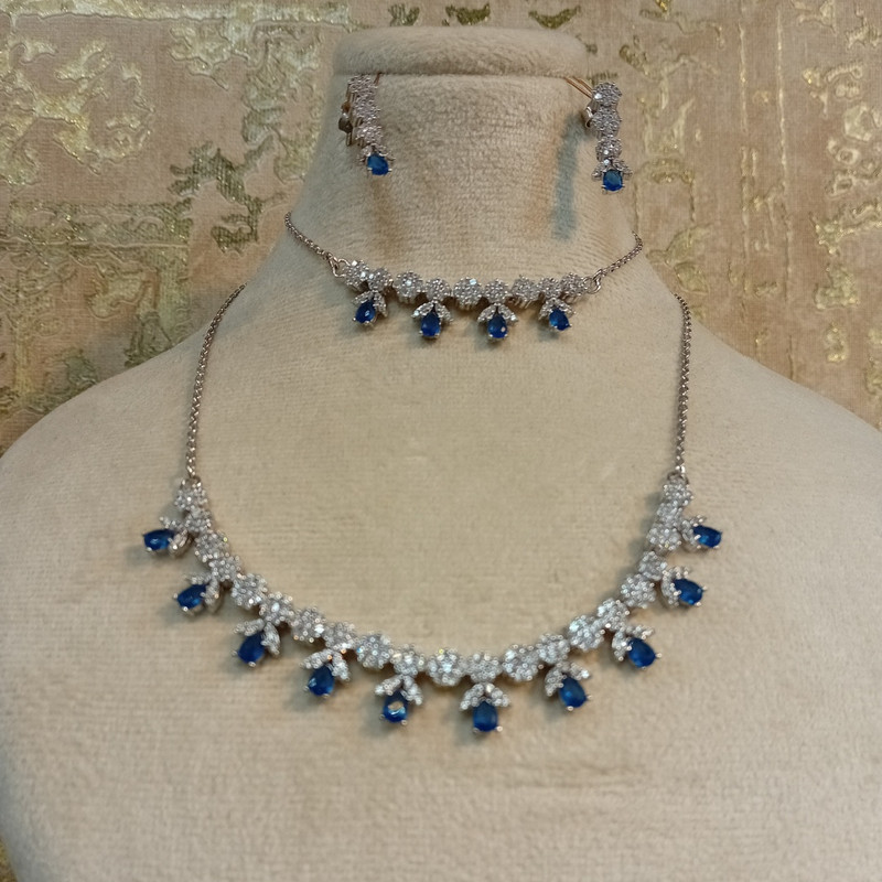 نیم ست نقره زنانه مدل یاقوت فلاور