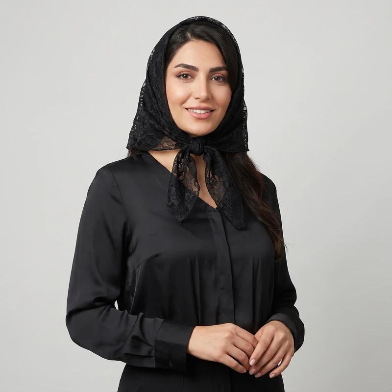 مینی اسکارف زنانه گل‌دار توری براق مدل 11