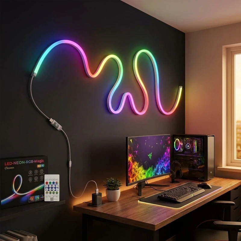 عکس شماره 2 : ریسه نئون فلکسی مدل led-neon-rgb-ic برنامه پذیر 5 متری