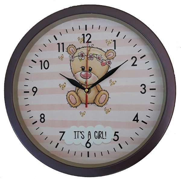 ساعت دیواری کودک مدل خرس صورتی کد 01024